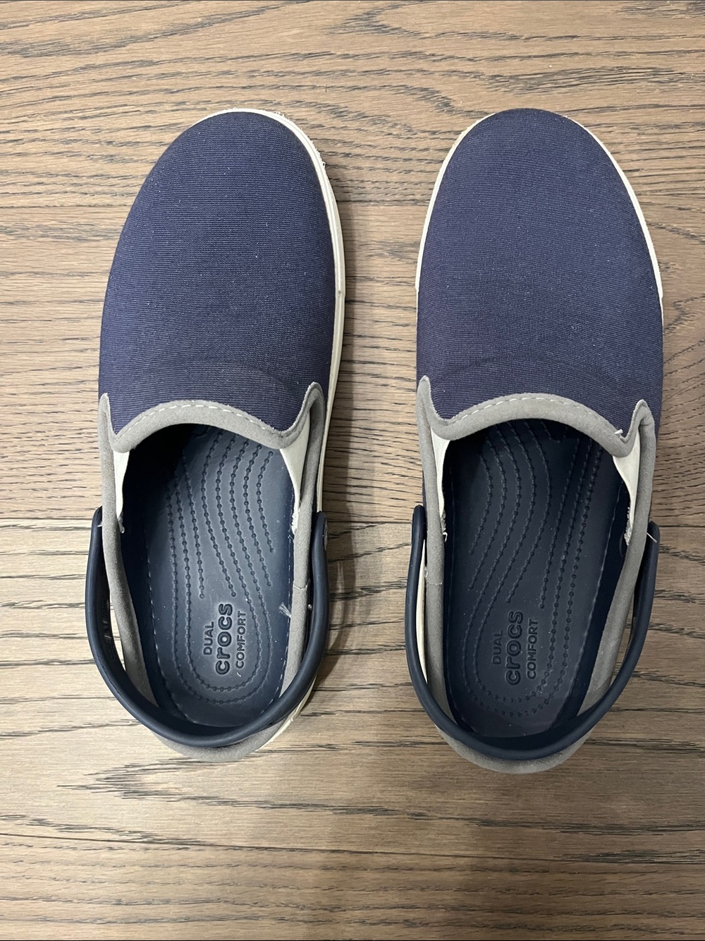 Crocs size 7 Men's (Size 9 Women’s) Slip-On Comfort Shoes in Navy and Gray